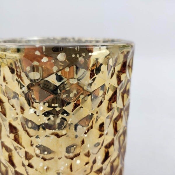 Porta Vela Castiçal Diamond Vasinho 9cm Dourado com Planta - 5