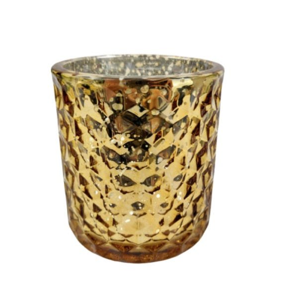 Porta Vela Castiçal Diamond Vasinho 9cm Dourado com Planta - 1