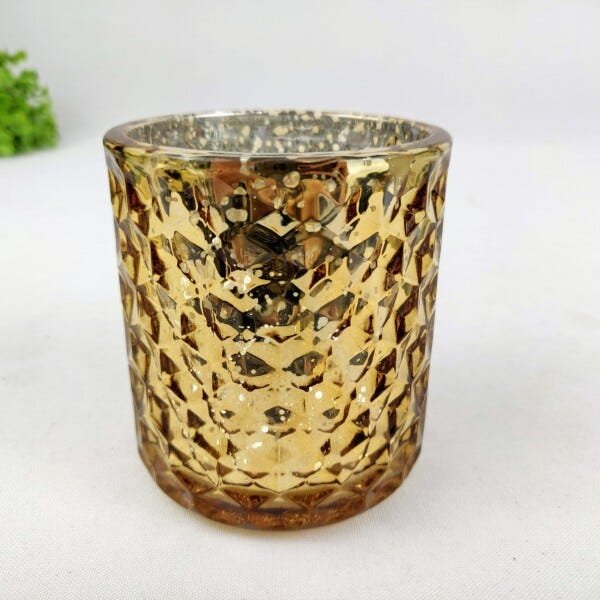 Porta Vela Castiçal Diamond Vasinho 9cm Dourado com Planta - 2