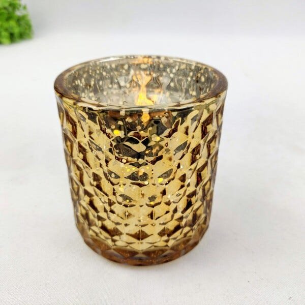 Porta Vela Castiçal Diamond Vasinho 9cm Dourado com Planta - 4