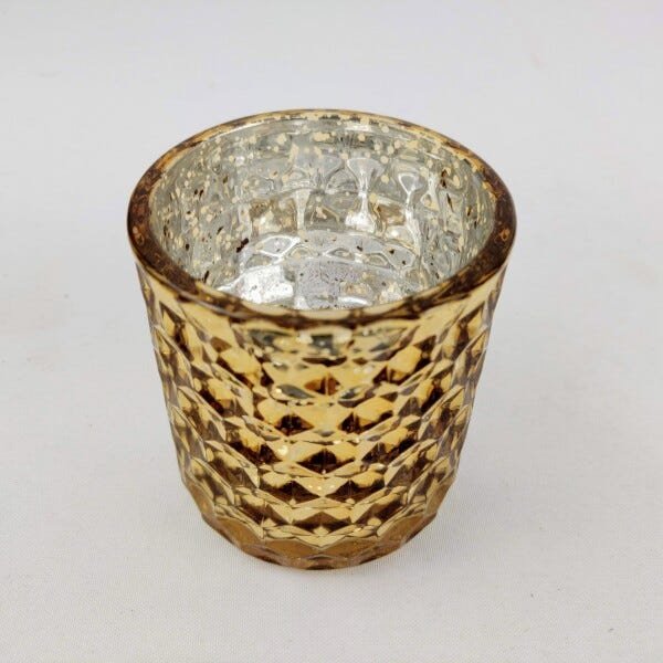 Porta Vela Castiçal Diamond Vasinho 9cm Dourado com Planta - 3
