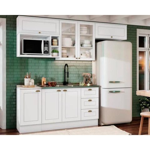 Kit Cozinha Modulada 7 Peças Americana 4 Aéreos + 2 Balcões + 1 Complemento sem Pia Cz141 Branco