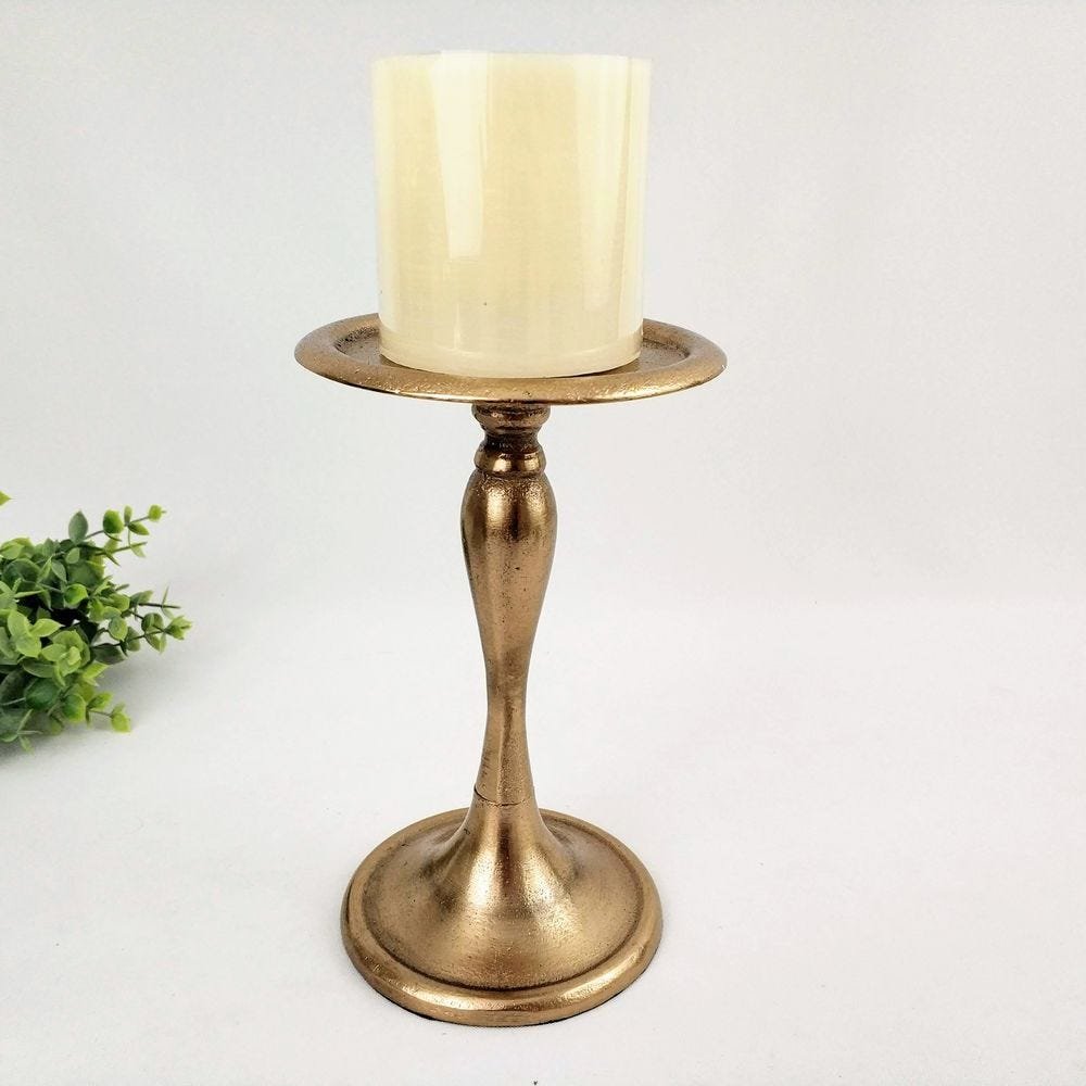 Castiçal Alumínio Dourado Candelabro 20cm Decoração P - 3