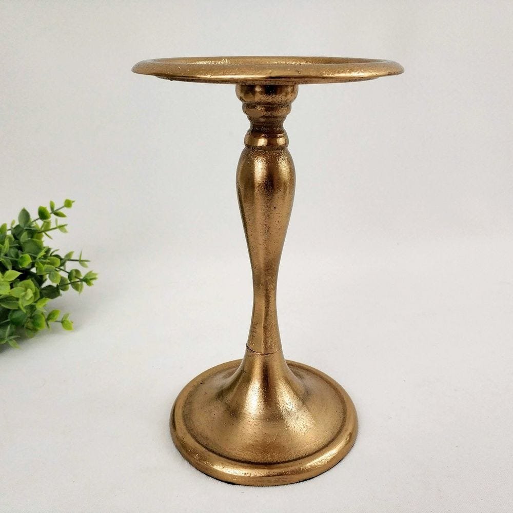 Castiçal Alumínio Dourado Candelabro 20cm Decoração P - 1