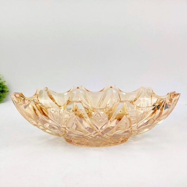 Centro De Mesa Decorativo Oval Vaso Vidro Ambar 10x37x18cm - 5