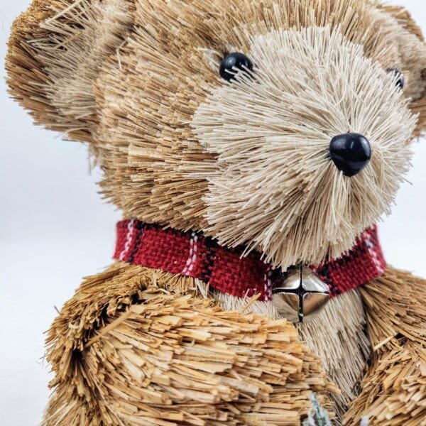 Urso Palha Presente Sentado Natal Decoração 18x16x17cm - 4