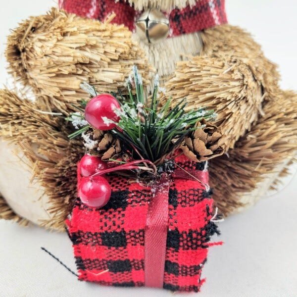 Urso Palha Presente Sentado Natal Decoração 18x16x17cm - 3