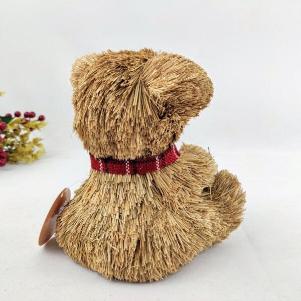 Urso Palha Presente Sentado Natal Decoração 18x16x17cm - 2