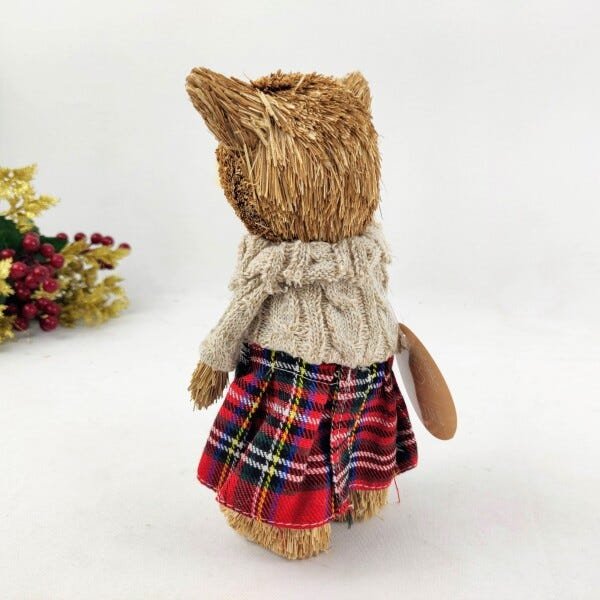 Urso Menina Bege Xadrez Decoração Enfeite Natal 22x11x8cm - 2