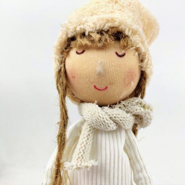 Menina Gorro Escandinavo Bege Decoração Natal 38x10x22cm - 5