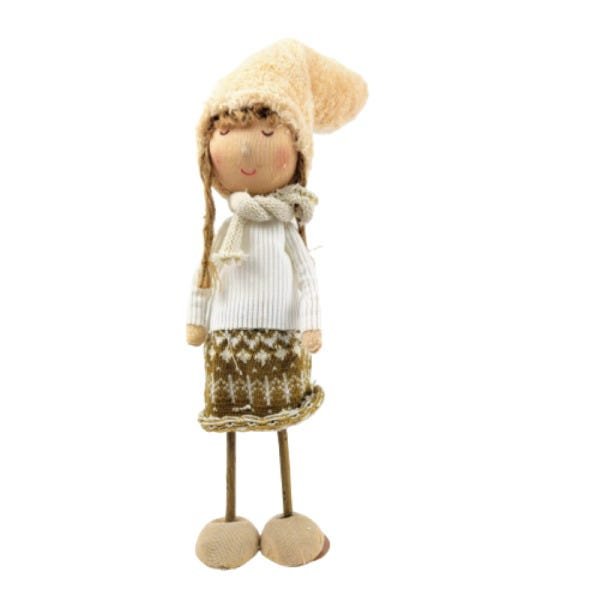 Menina Gorro Escandinavo Bege Decoração Natal 38x10x22cm - 1