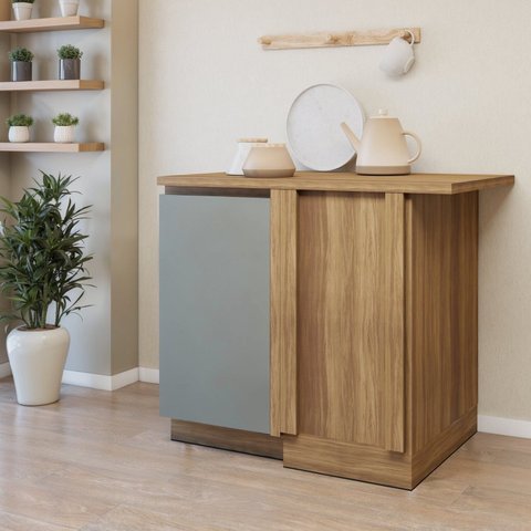 Balcão Canto Direita Esquerda 1 Porta com Rodapé 92 x 52cm 100% MDF Rainha Marrom/Nature/Verde