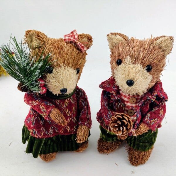 Urso Casal Veludo Buque Boneco Natal Decoração 22x11cm 2pc - 3