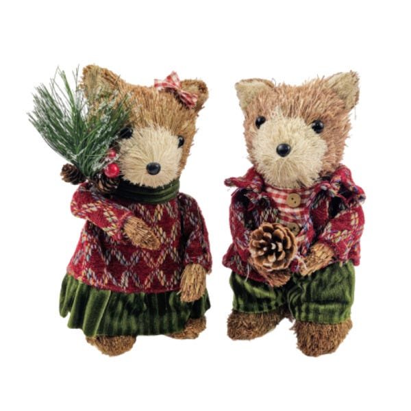 Urso Casal Veludo Buque Boneco Natal Decoração 22x11cm 2pc - 1