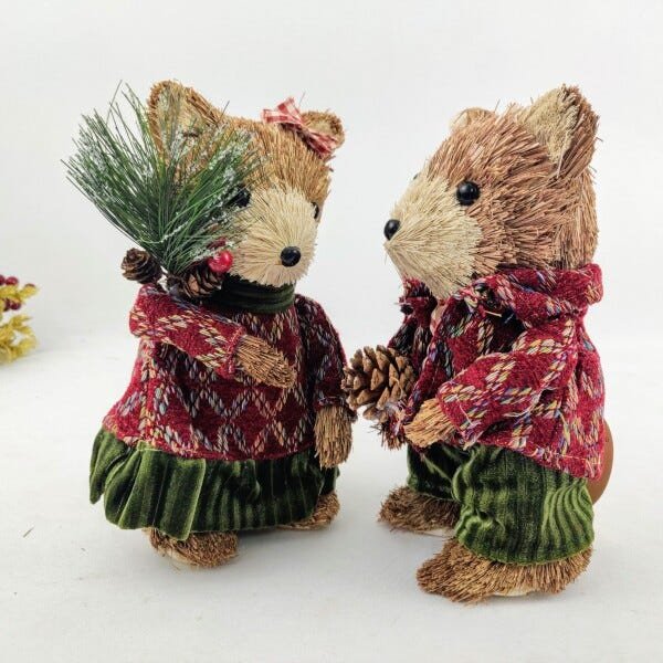Urso Casal Veludo Buque Boneco Natal Decoração 22x11cm 2pc - 6