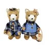 Urso Casal Pinha Palha Tecido Azul Enfeite Natal 23cm 2pc - 1