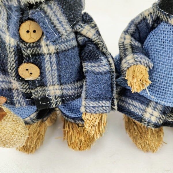 Urso Casal Pinha Palha Tecido Azul Enfeite Natal 23cm 2pc - 5