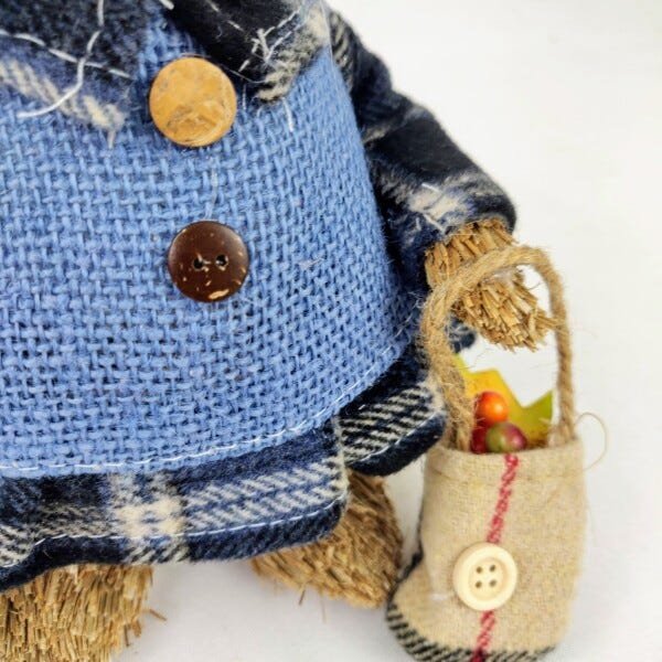 Urso Casal Pinha Palha Tecido Azul Enfeite Natal 23cm 2pc - 4