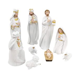Presepio Decorativo Branco e Dourado Resina Decoração