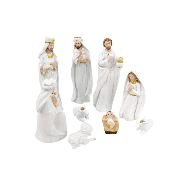 Presepio Decorativo Branco e Dourado Resina Decoração