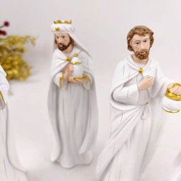 Presepio Decorativo Branco e Dourado Resina Decoração - 6
