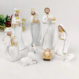 Presepio Decorativo Branco e Dourado Resina Decoração - 7