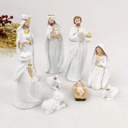 Presepio Decorativo Branco e Dourado Resina Decoração - 2