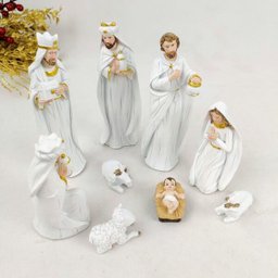 Presepio Decorativo Branco e Dourado Resina Decoração - 3