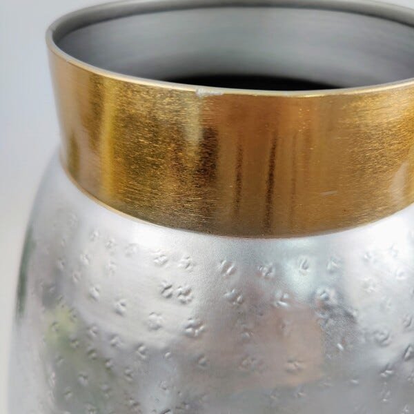 Vaso Metal Prata e Dourado Decoração Martelado 35x28cm - 4