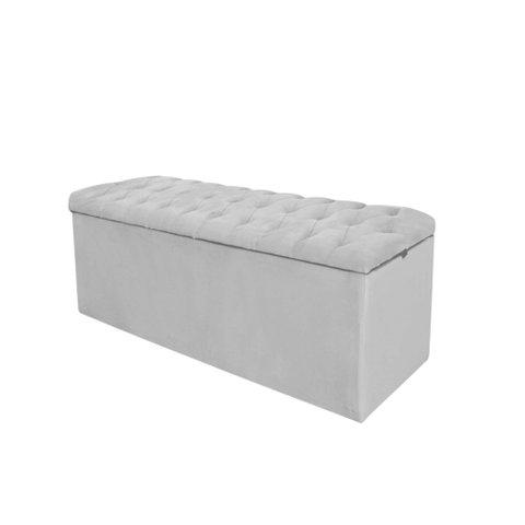 Calçadeira com Baú Estofada Capitonê Livia 100cm Solteiro para Cama Box Corino Branco - Gat Magazine