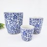 Vaso Decorativo Cachepot Azul Branco 20/15/10cm Arabesco 3pç - 2