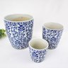 Vaso Decorativo Cachepot Azul Branco 20/15/10cm Arabesco 3pç - 3