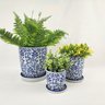 Vaso Decorativo Cachepot Azul Branco 20/15/10cm Arabesco 3pç - 4