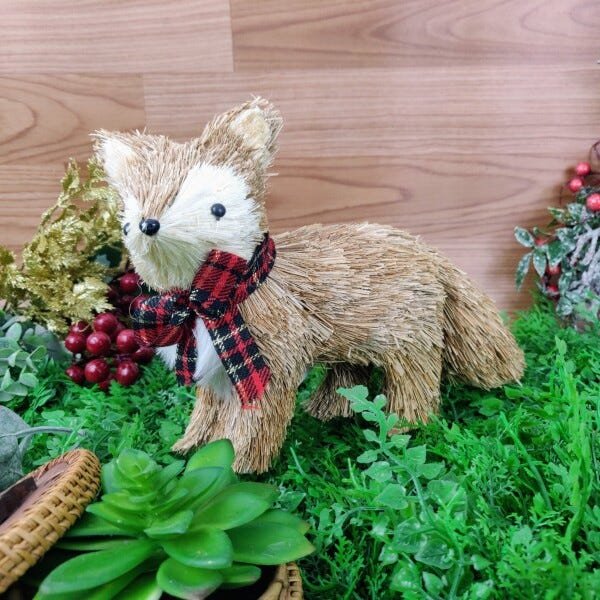 Raposa Em Pé Xadrez Palha Enfeite Natal 17x7x23cm Decoração - 2