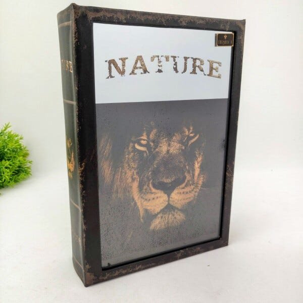 Caixa Livro Decorativa Nature Leao Marrom Espelhada 31x21cm - 2