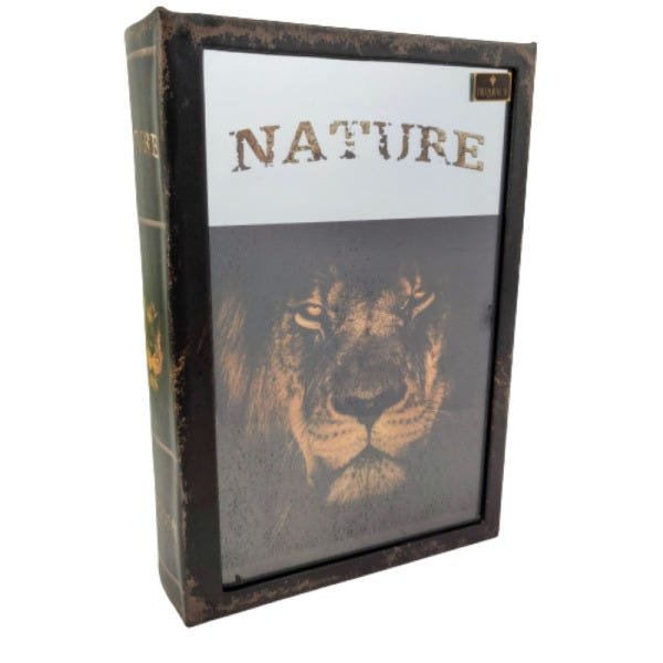 Caixa Livro Decorativa Nature Leao Marrom Espelhada 31x21cm - 1