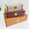 Caixa Decorativa Quadriculada Laranja Marrom 30/25/20cm 3pç - 3