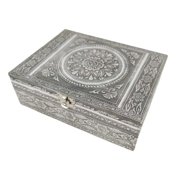 Caixa Decorativa Prata Floral Decoração Enfeite 7x22x17cm - 1