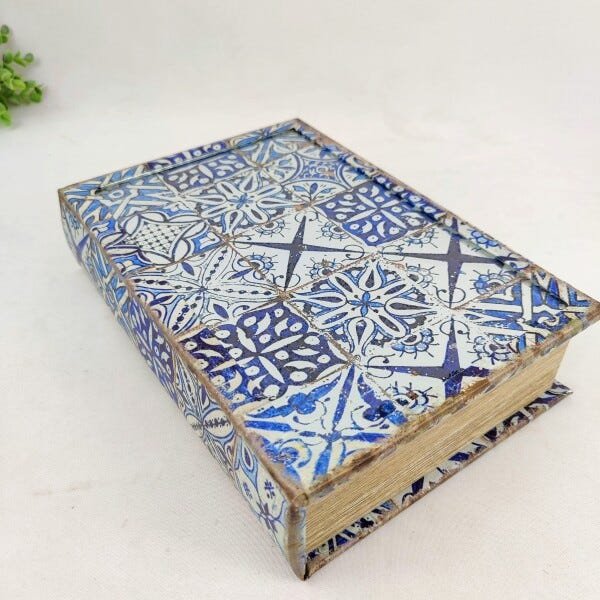 Caixa Livro Decorativa 30x21x7cm Espelhada Mosaico Azul - 6