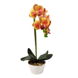 Arranjo Orquidea Planta Artificial 41x19cm Laranja Com Vaso - 1