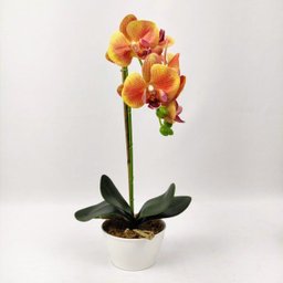 Arranjo Orquidea Planta Artificial 41x19cm Laranja Com Vaso - 2 Arranjo Orquidea Planta Artificial 41x19cm Laranja Com Vaso - 2