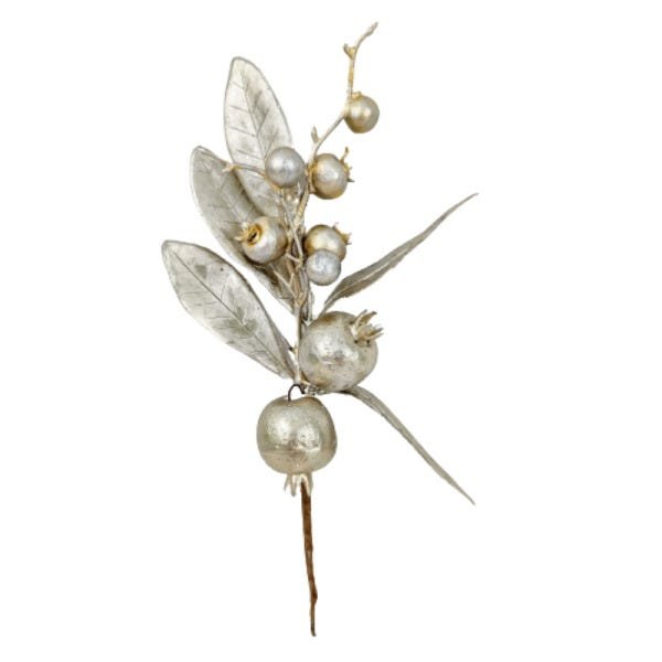 Folhagem Pick Prata Romã Enfeite Decorativo Natal 25x13x5cm - 1