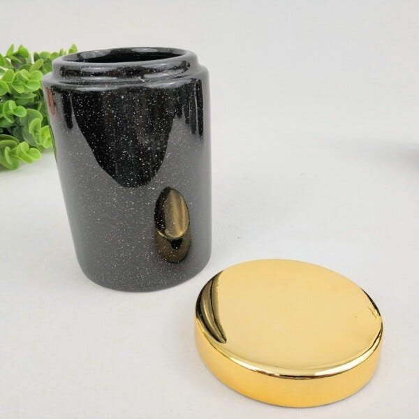 Potiche Preto Dourado Pote 12x8cm Banheiro G Decoração - 4