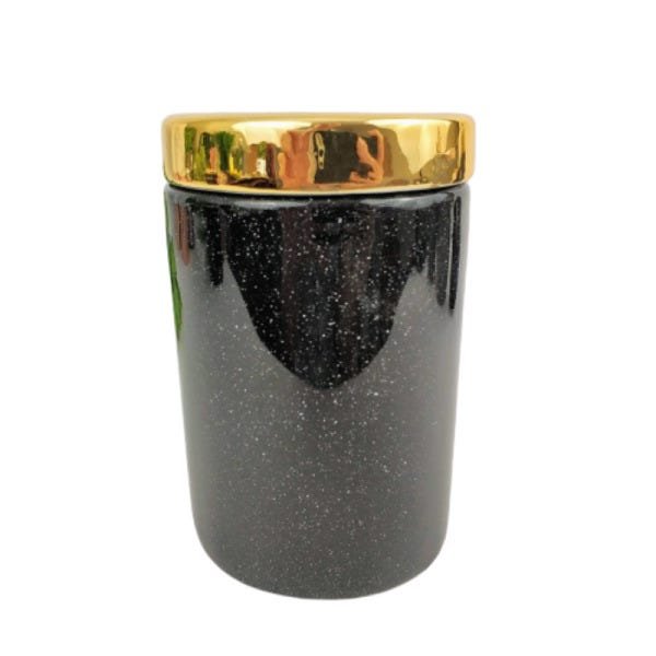 Potiche Preto Dourado Pote 12x8cm Banheiro G Decoração - 1