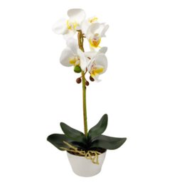 Arranjo Orquidea Planta Artificial 41x19cm Branca Com Vaso - 1