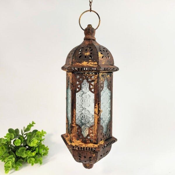 Lanterna Marroquina Decorativa Ouro Velho Pendurar 37x15cm - 2