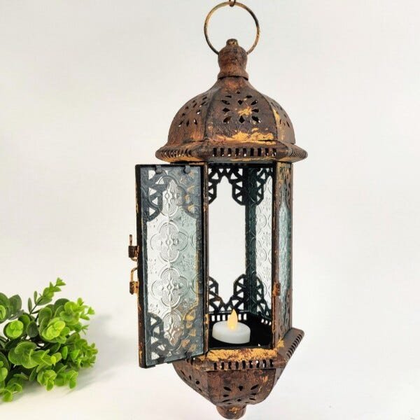 Lanterna Marroquina Decorativa Ouro Velho Pendurar 37x15cm - 3