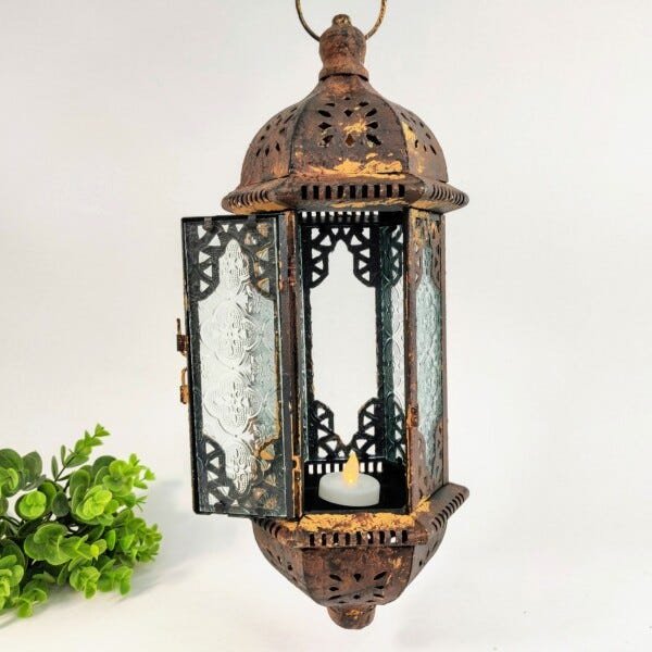 Lanterna Marroquina Decorativa Ouro Velho Pendurar 37x15cm - 4
