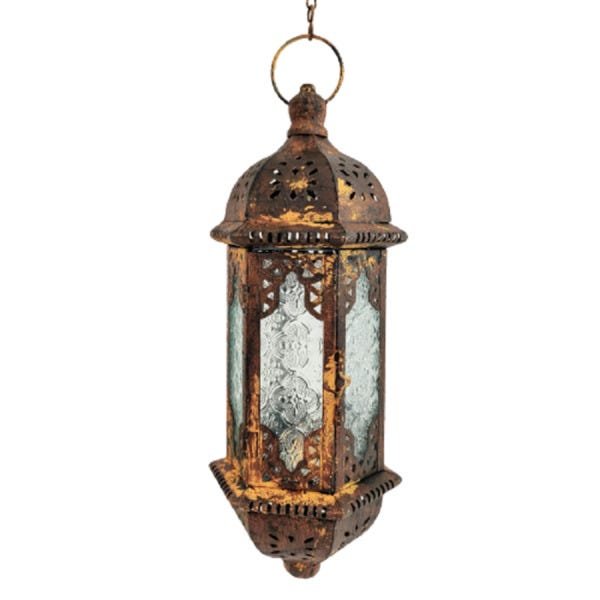 Lanterna Marroquina Decorativa Ouro Velho Pendurar 37x15cm - 1