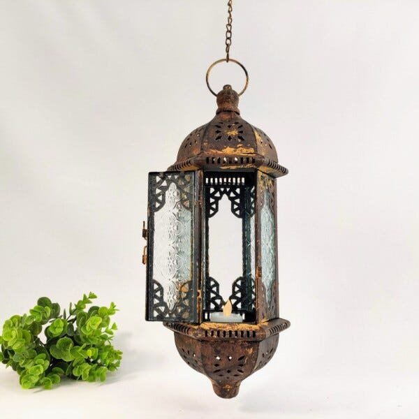 Lanterna Marroquina Decorativa Ouro Velho Pendurar 37x15cm - 5